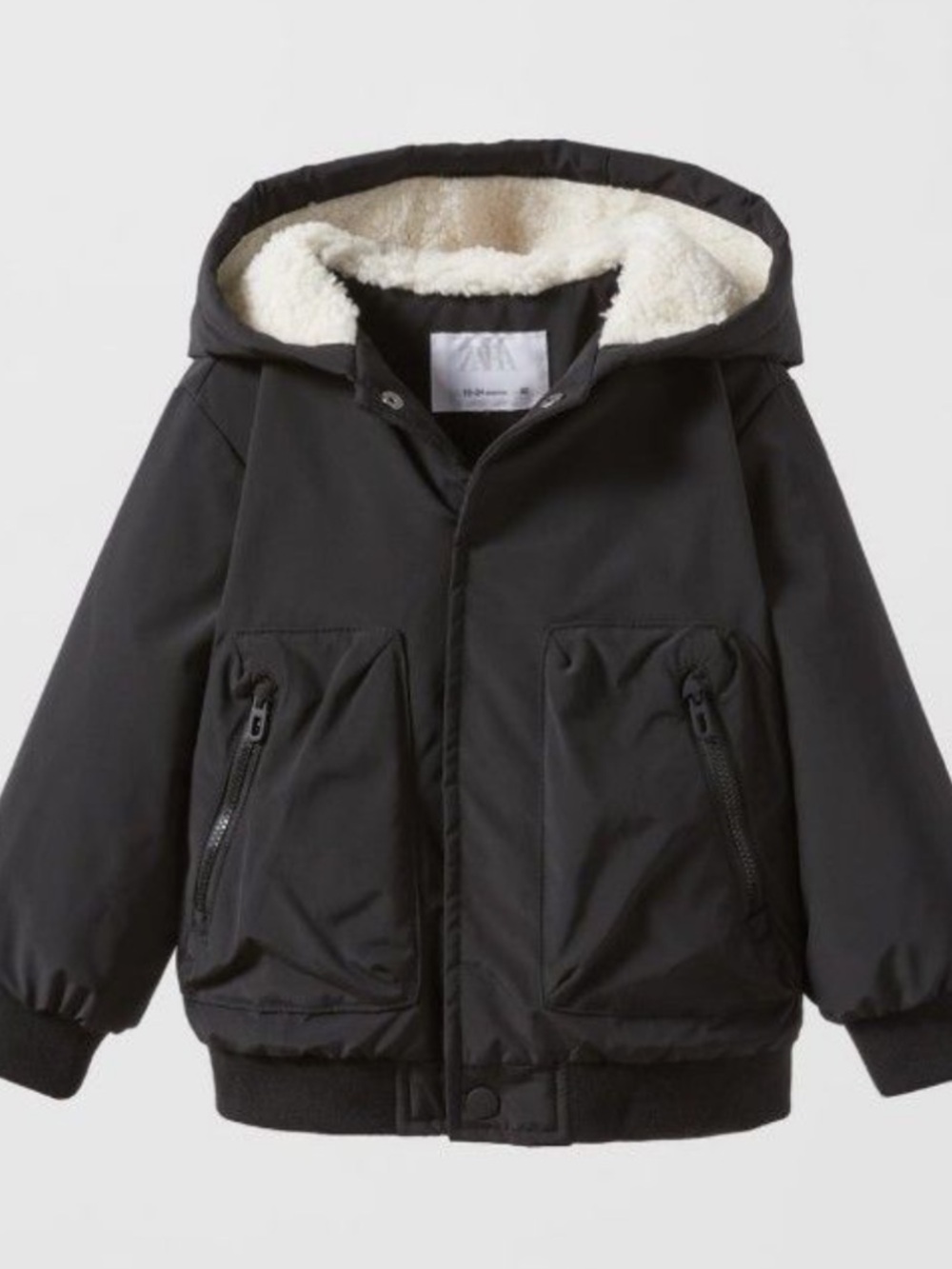 ZARA Kids NWT Black Bomber Jacket with Faux Shearling Lining Boys Size 4/5
